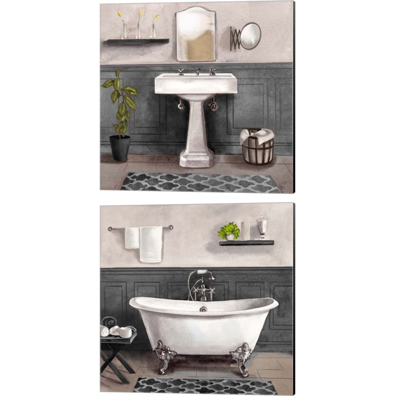 Serene Bath Black & White by Bannarot 14" x 14" Canvas Wall Art (Set of 2)